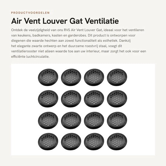 Ventilatore a Rete in Acciaio Inossidabile - Nero - 16 Pezzi - Diametro di Rete 3,9 cm - Duraturo e Resistente alla Corrosione