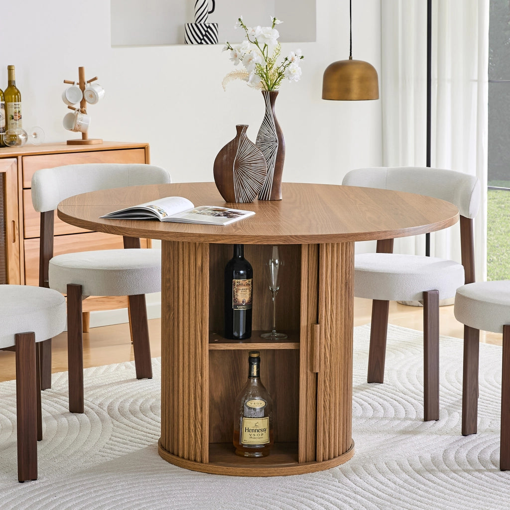 Tavolo da pranzo - rotondo - guide in legno - 2 ripiani - Ø120 cm - per 4-6 persone - stile country