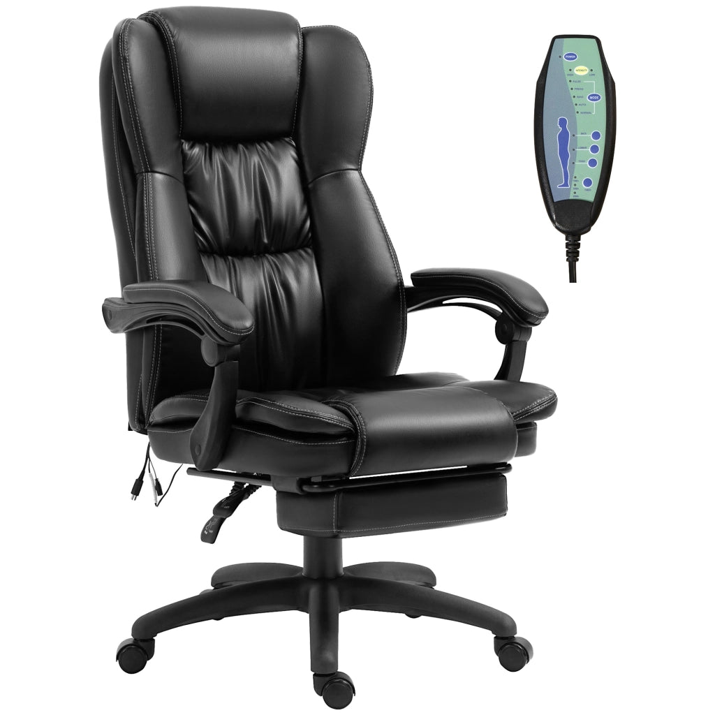 Sedia da Ufficio ad Altezza Regolabile con 6 Punti Massaggianti 68,5x68,5x113-121 cm in Finta Pelle Nera