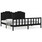 Letto matrimoniale | Letto per adulti | Giroletto con Testiera Nero 200x200 cm in Legno Massello