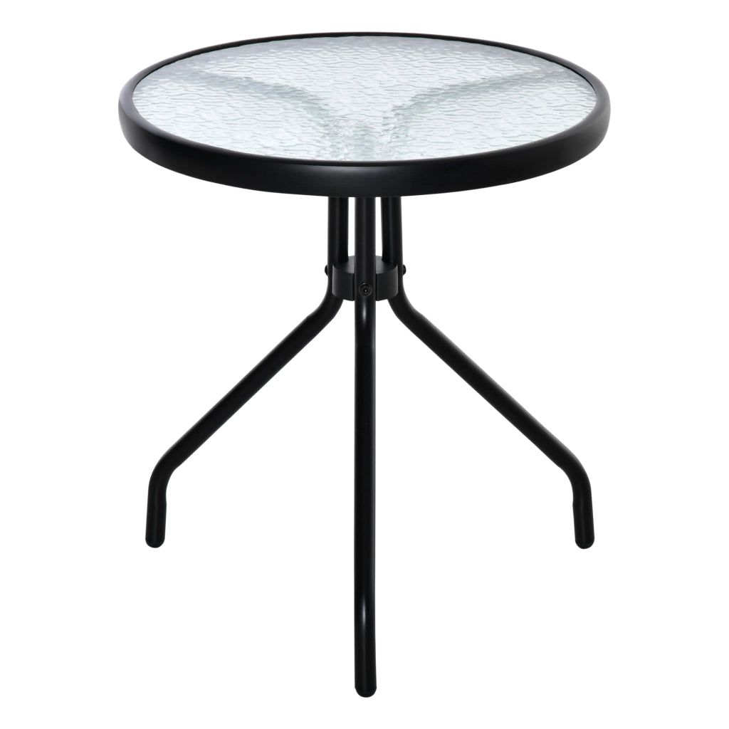 Tavolino da giardino rotondo ¨C zephmum ¨C vetro temperato, metallo, nero, ? 50x55 cm