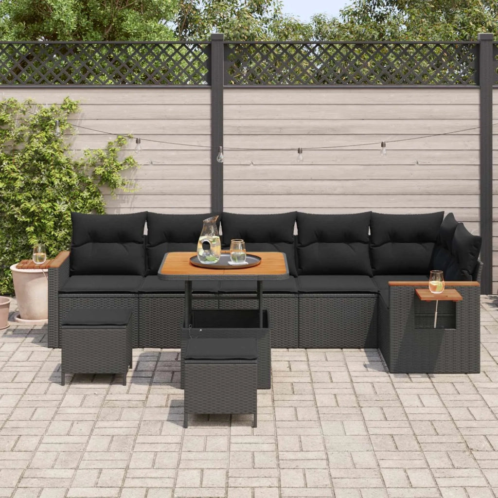 Set Divano da Giardino con cuscino 11 pcs Nero polyrattan 3365139