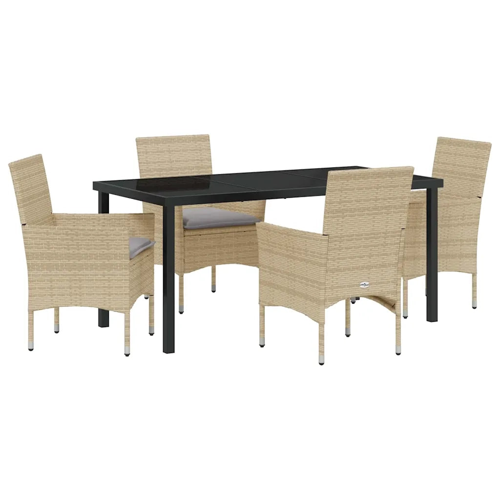 Set da Pranzo per Giardino con cuscino 5 pcs Beige polyrattan