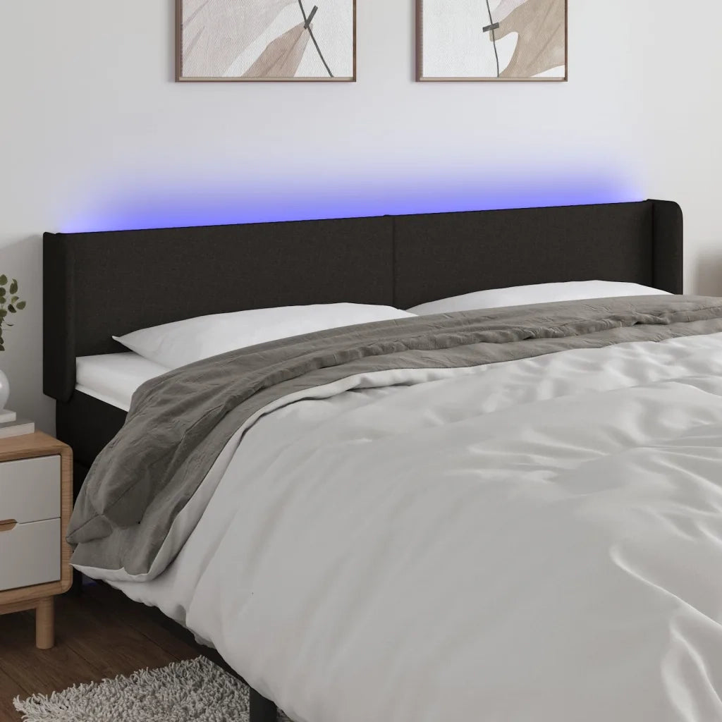Testiera a LED Nera 183x16x78/88 cm in Tessuto 3122972