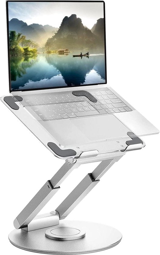 Stanza di supporto per laptop - Stanza di supporto per laptop portatile in alluminio con piede di rotazione 360° e 6 livelli di regolazione di altezza - per laptop/notebook fino a 39,37 cm (argento)