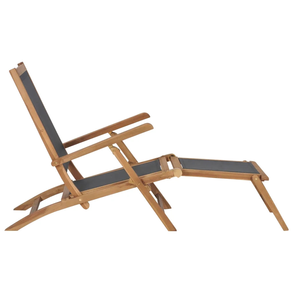 Sedia a Sdraio con Poggiapiedi in Legno Massello di Teak Nera 47410