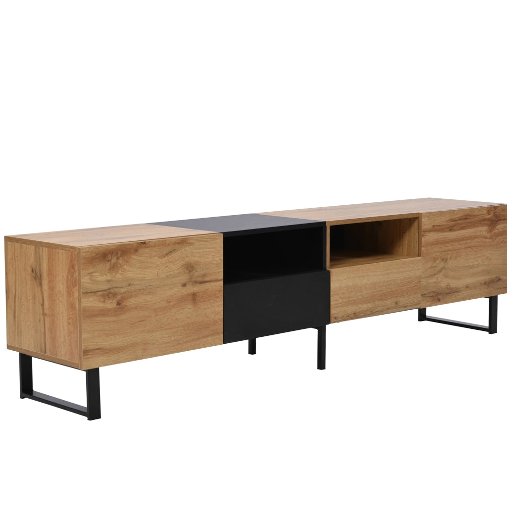 Mobile TV 190x38x48 cm con 2 ante e 2 cassetti; MDF; nero e legno naturale