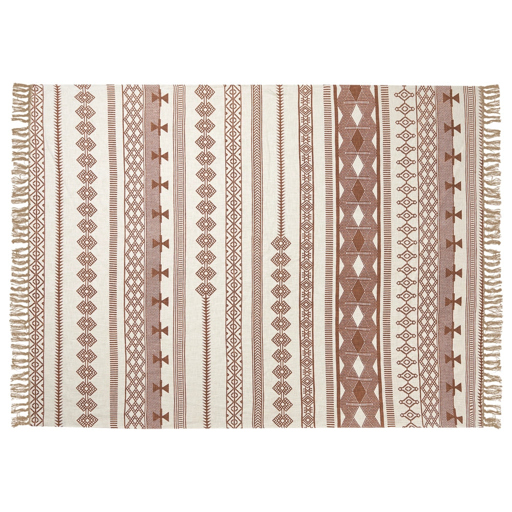 Coperta beige marrone cotone 130 x 180 cm copriletto kilim africano motivo frange accento pezzo