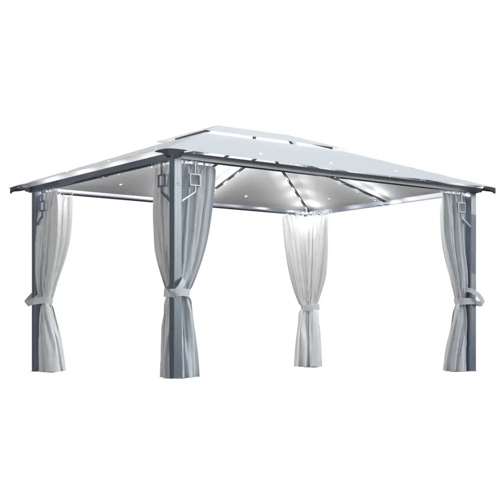Gazebo con Tende Stringa di Luci LED 400x300 cm Crema Alluminio 3070335