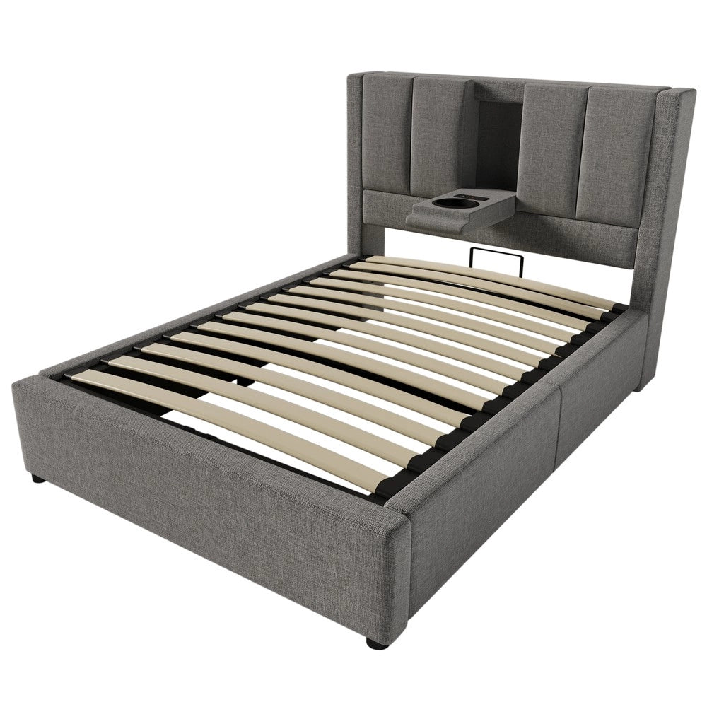 Letto Contenitore Singolo Imbottito con Rete a Doghe ¨C MINIMAL ¨C Grigio, 90x200