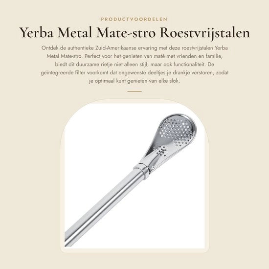 Bombilla in acciaio inossidabile - Yerba mate - Theepompoen - Rietto filtrante - Argento - Facile da pulire - Theepomp