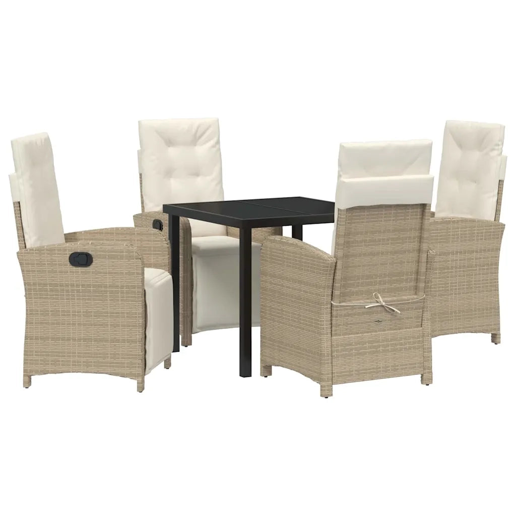 Set da Pranzo per Giardino con cuscino 5 pcs Beige polyrattan 3380331