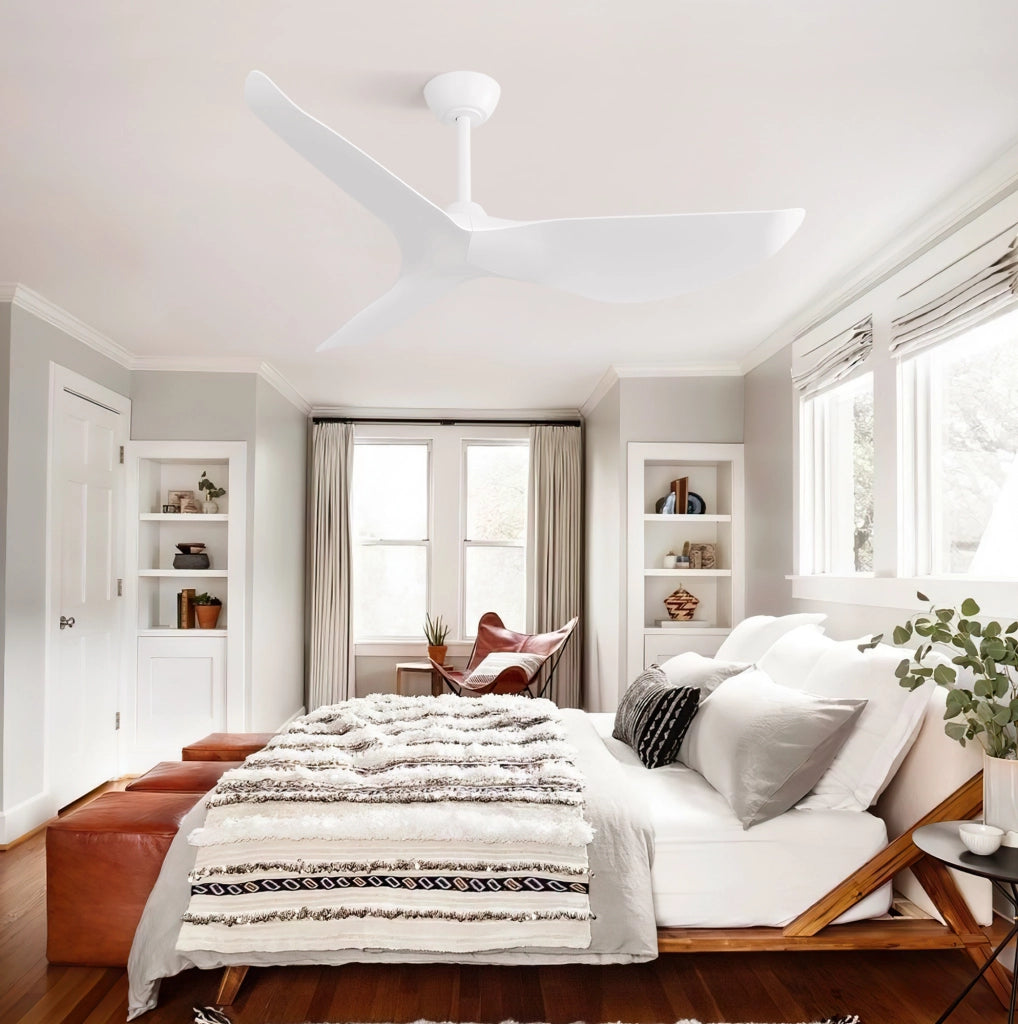 Ventilatore da soffitto 96 cm reversibile con telecomando e timer in ABS bianco opaco