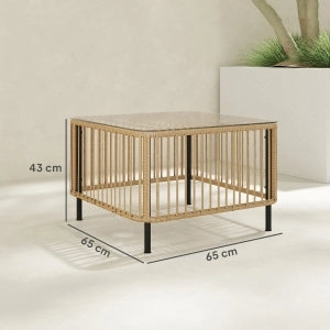 Tavolino da Giardino Polyrattan con Piano in Vetro ¨C MINIMAL ¨C 65x65x43 cm