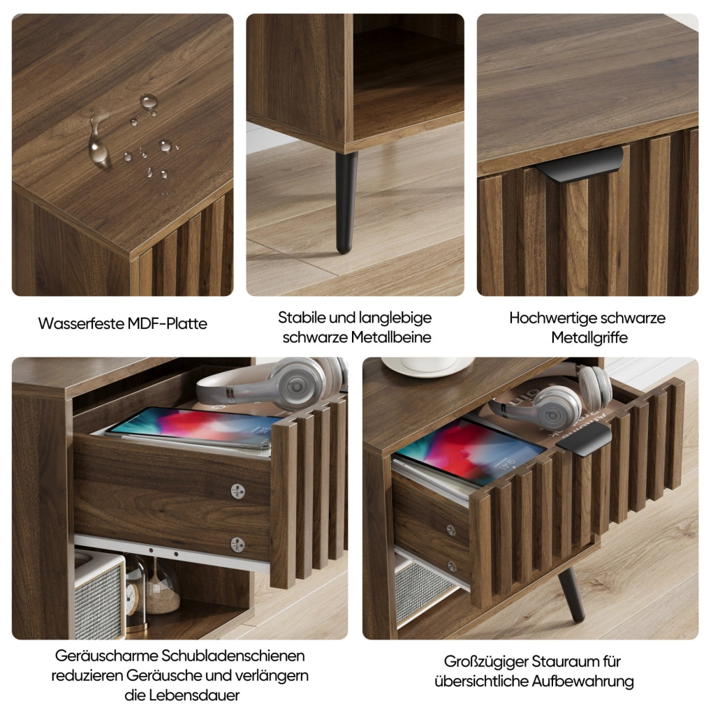 Comodino con cassetto e ripiano aperto 45 x 40 x 53 cm MDF effetto noce