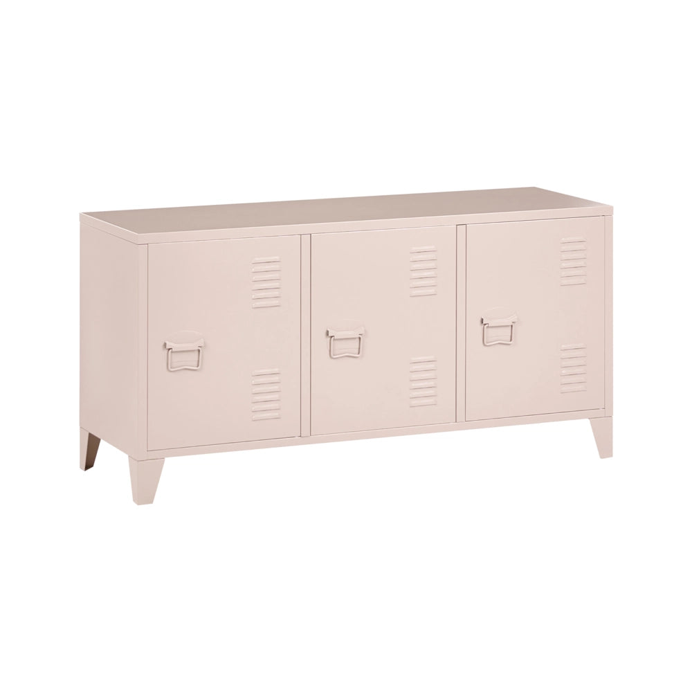 Credenza in acciaio, 3 ante, ripiani regolabili, beige stile industriale home office