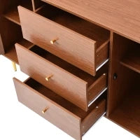 Credenza Moderna con 2 Ante e 3 Cassetti, Ripiano Regolabile, per Soggiorno e Camera da Letto, Colore noce
