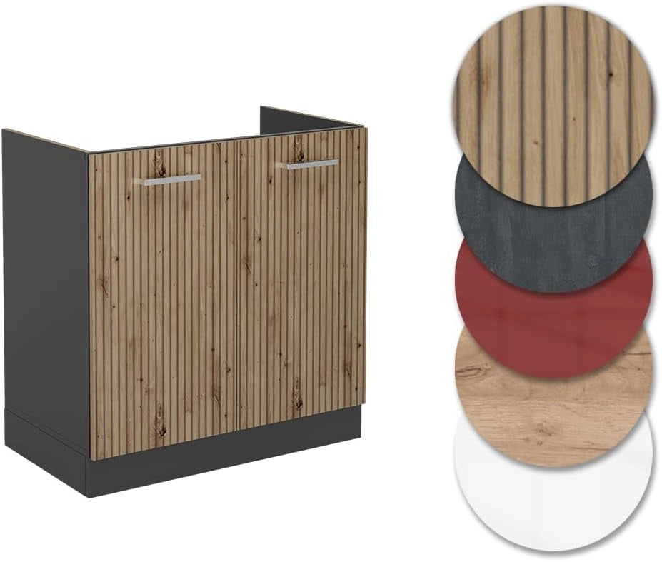 mobile lavello cucina Raul, Rovere artigianale/Antracite, 80 cm, PL Marmo