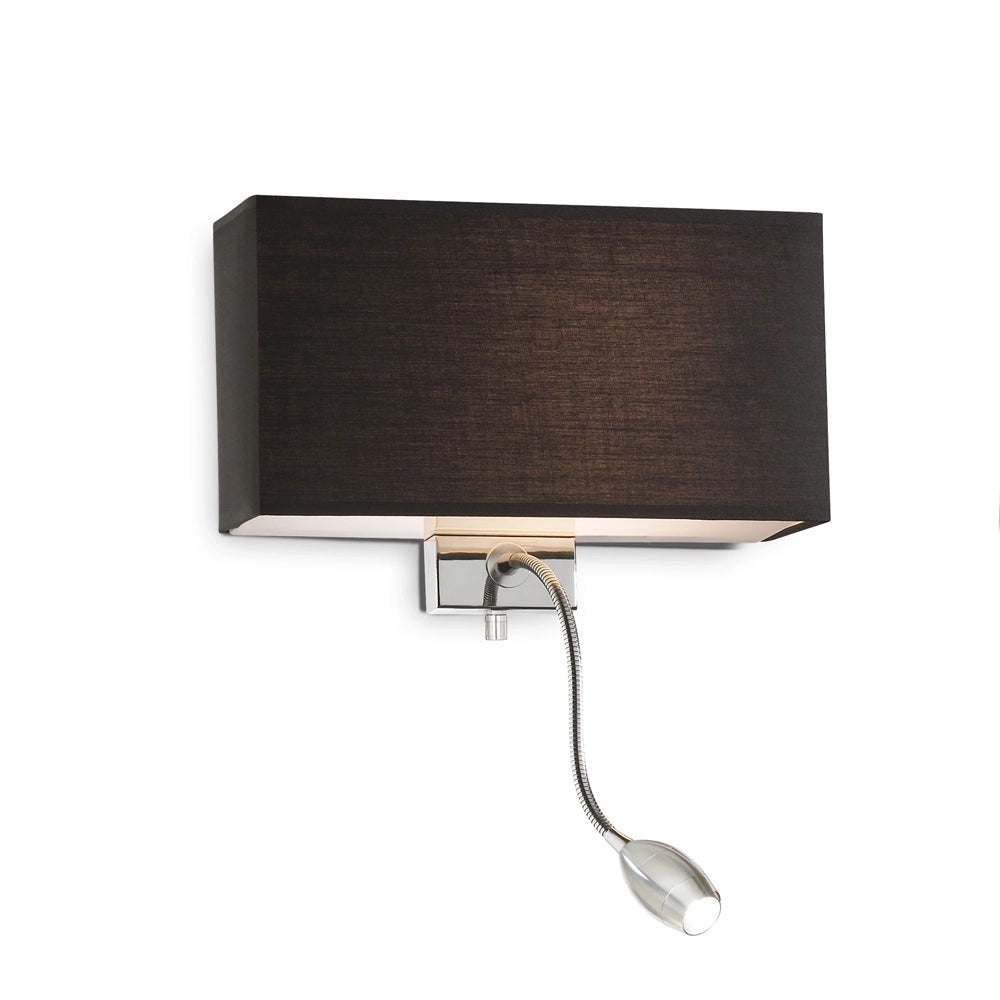 Applique Moderna Hotel Metallo Nero E Cromo 2 Luci E27+Led 1,5W
