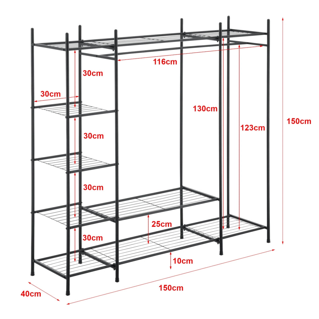 Armadio con ripiani 6 ripiani acciaio laccato 150 x 150 x 40 cm nero 03_0008148