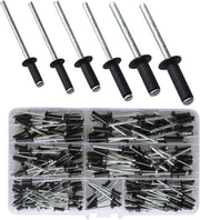 Set di chiodi a testa con 210 pezzi, Flangia a cupola in alluminio, Assortimento kit per dimensioni 3.2/4/5 mm per metalli, mobili, imbarcazioni - Incluso contenitore di conservazione