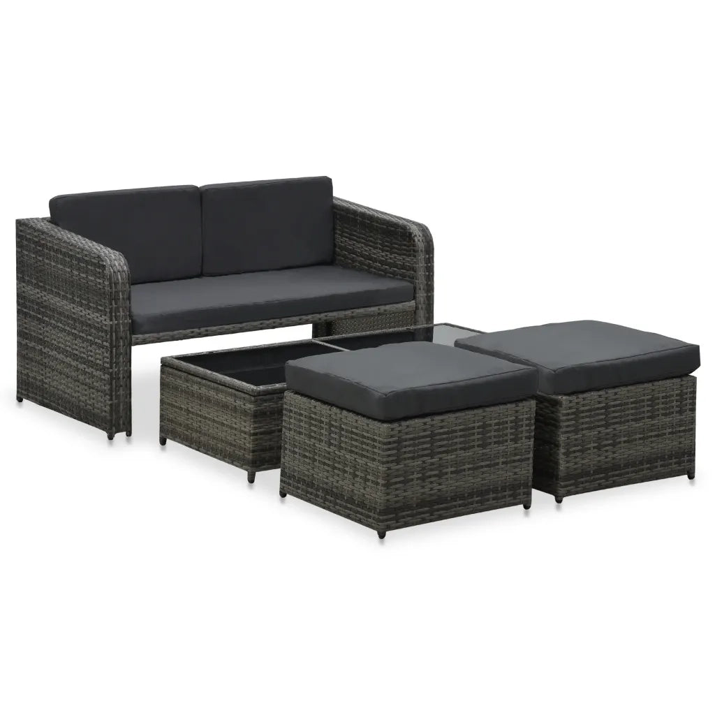 Set Divani da Giardino 4 pz con Cuscini in Polyrattan Antracite cod mxl 41029