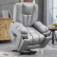 Poltrona Alzapersona Reclinabile con 8 Punti Massaggianti e Telecomando, in Microfibra, 94x96x106 cm, Grigio