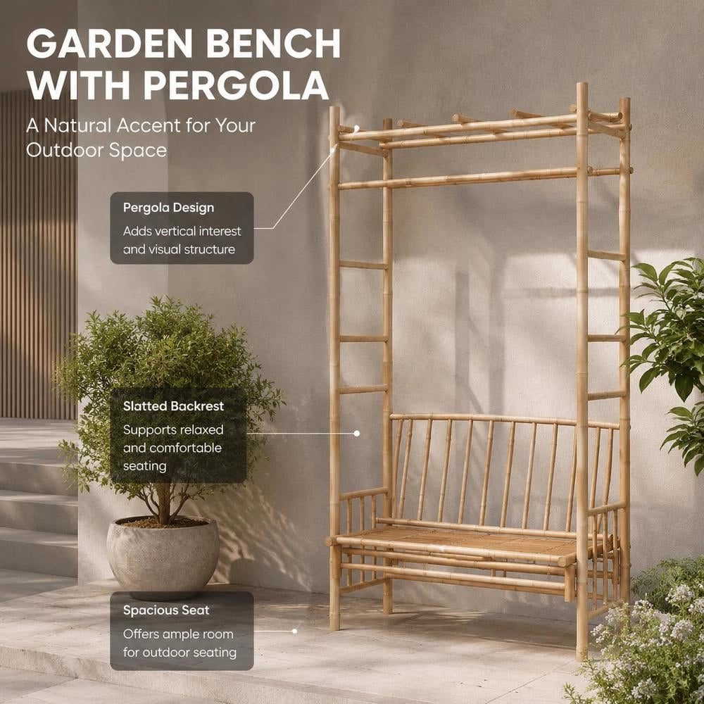 Garden Bench With Pergola 116 Cm Bamboo