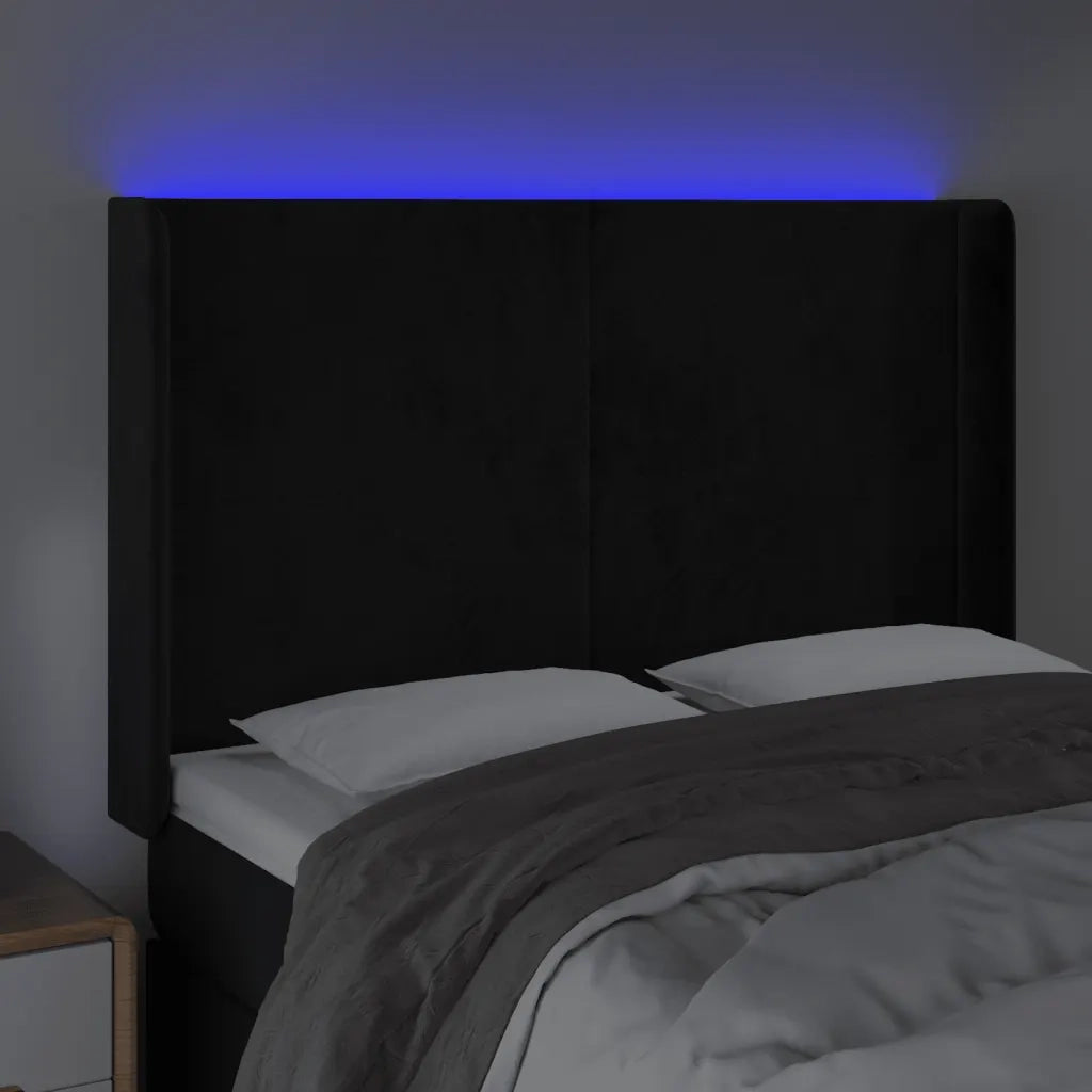 Testiera a LED Nera 147x16x118/128 cm in Velluto cod mxl 72023