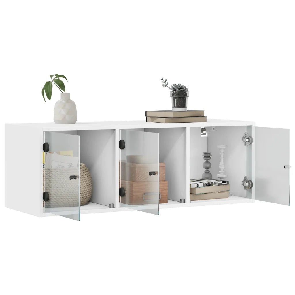 Armadietto a Muro | Mobile a Muro con Ante in Vetro Bianco 102x37x35 cm