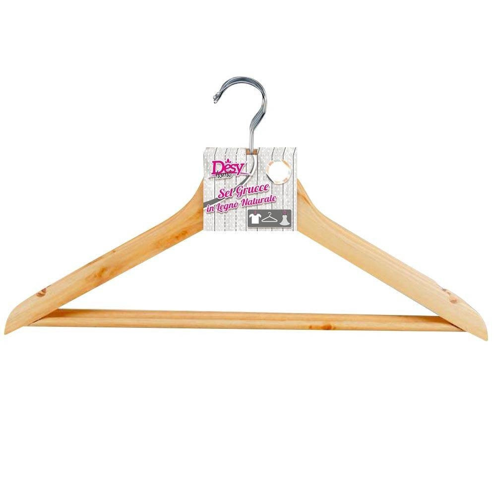Trade Shop - Set 12 Grucce Appendiabiti Stampelle In Legno Porta Abiti Armadio Casa Negozio -