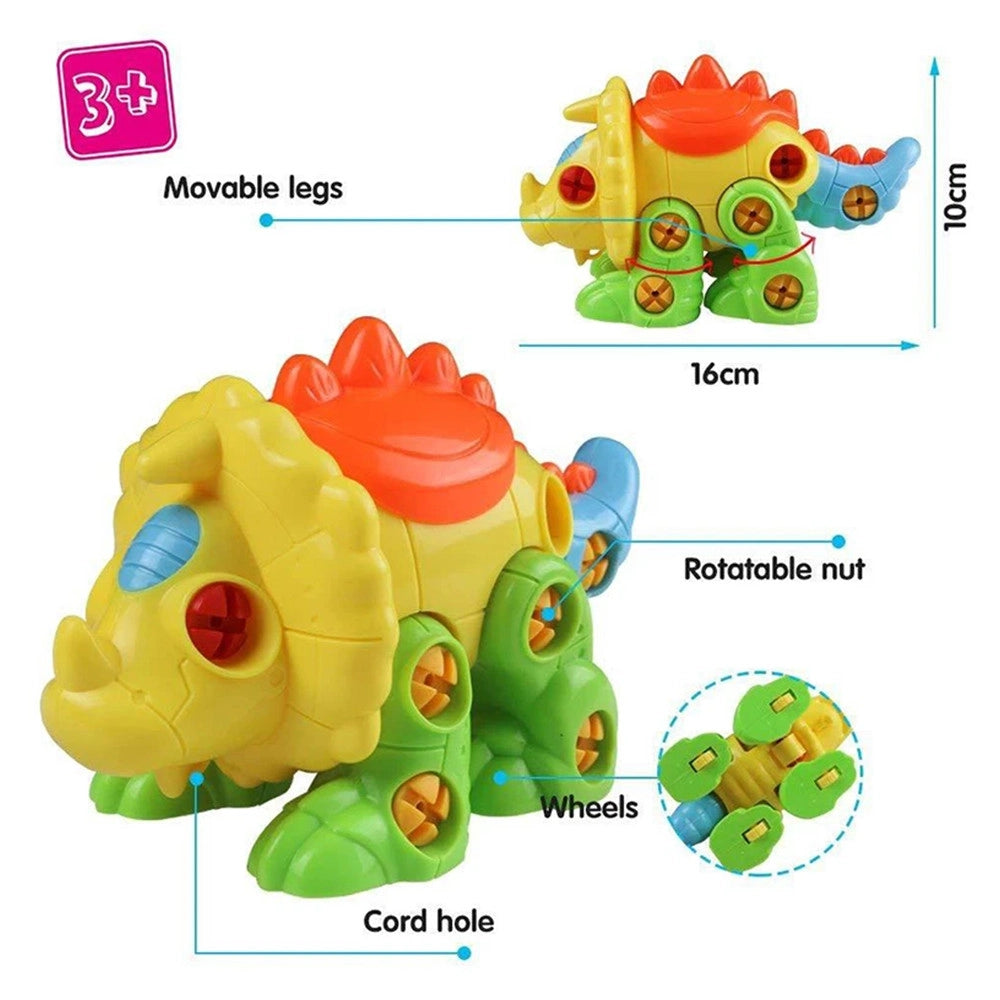 Trade Shop - Dinosauro Triceratopo Smonta E Rimonta Con N.2 Attrezzi Gioco Educativo Bambini -