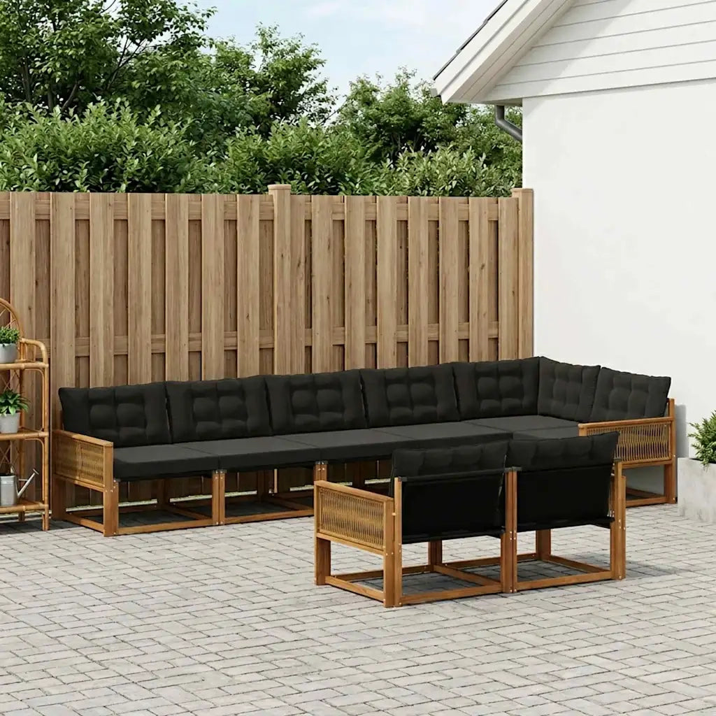 Set di divani da esterno con cuscino 8 pcs Naturale e Nero