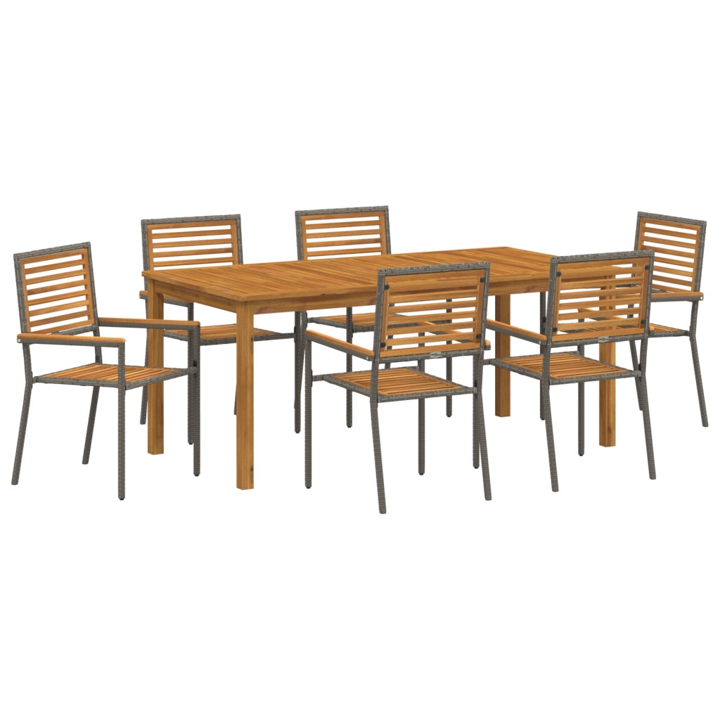 Set da pranzo da giardino 7 pezzi Grigio Polyrattan Acacia
