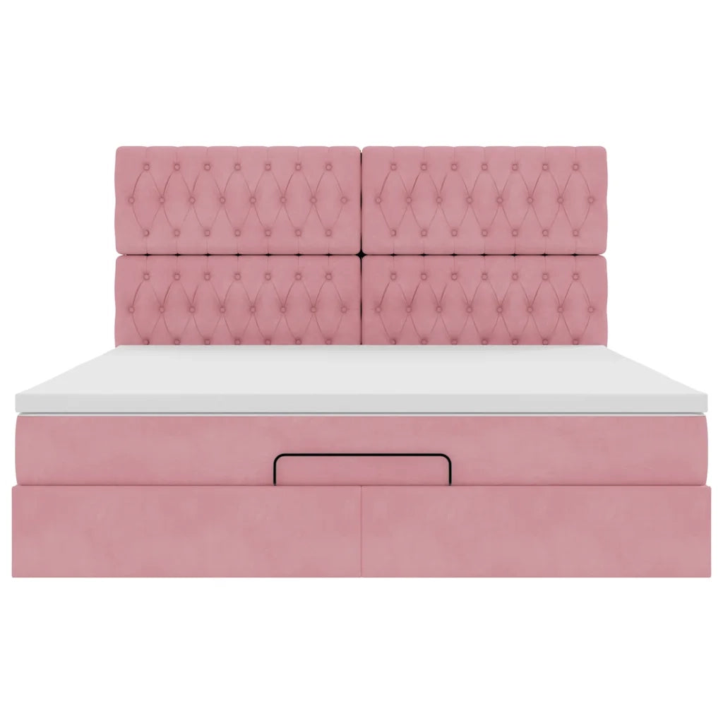 Struttura Letto Pouf con Materassi Rosa 180x200 cm Velluto 3313564
