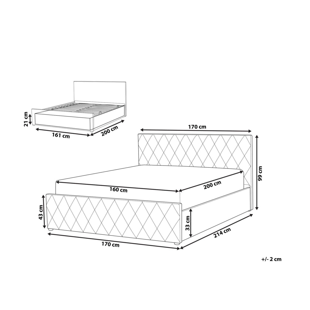 Letto matrimoniale Trapuntato Velluto Beige Rete a Doghe 160 x 200 cm con contenitore con base a doghe