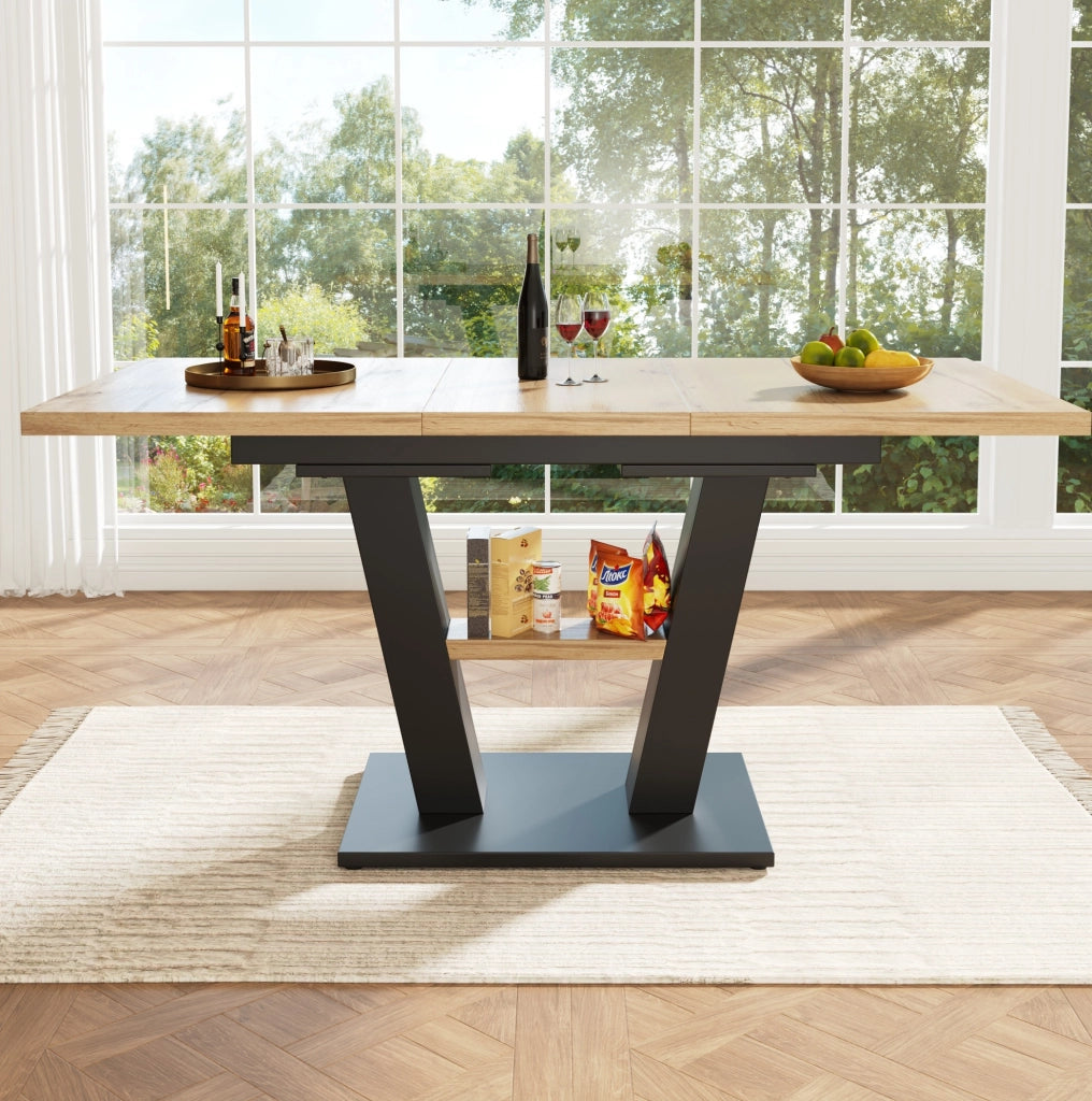 Tavolo da pranzo 118x70x75 cm; allungabile con gambe incrociate; MDF; nero e colore naturale