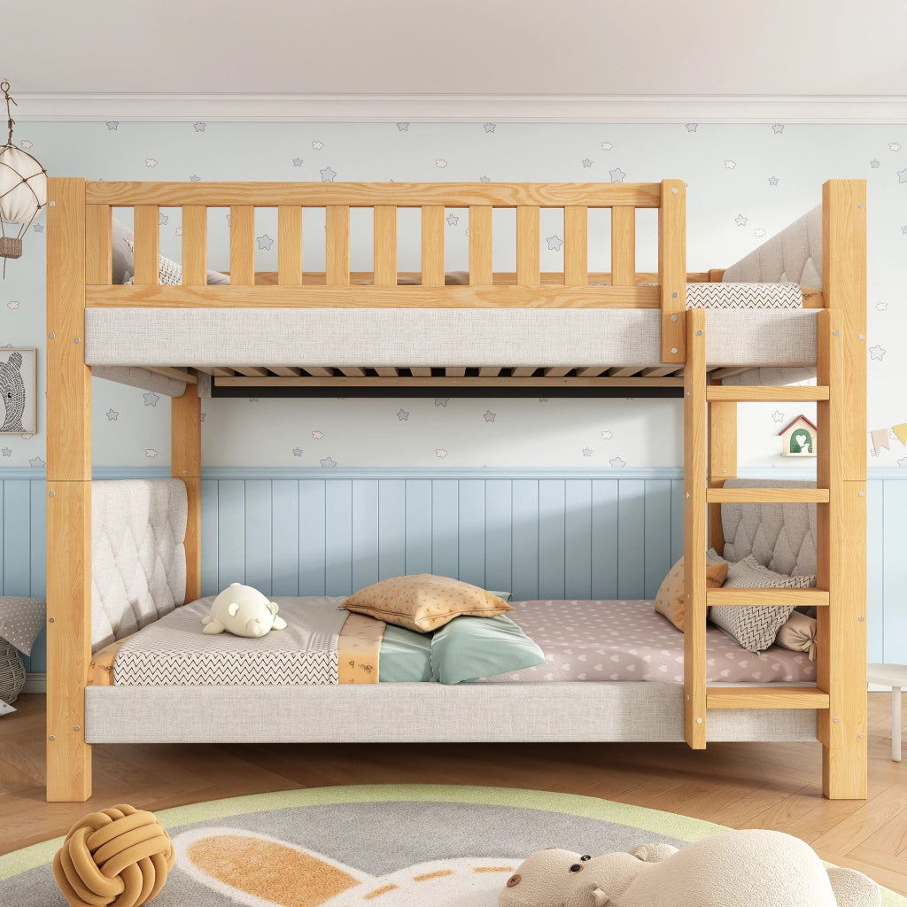 OKWISH Letto a Castello 90×200 cm, Letto Singolo con Scala Dritta 4 Gradini, Sponde e Bordo Antiurto, senza Materasso, Grigio