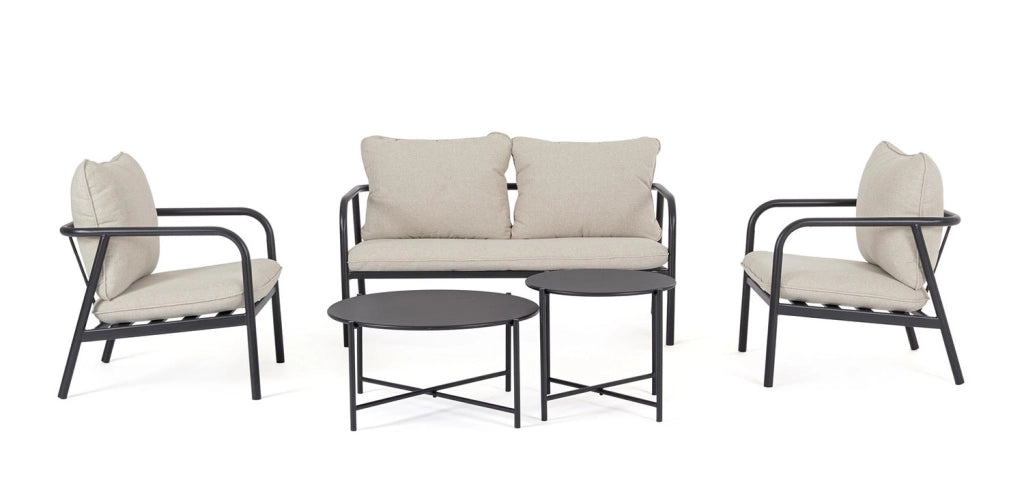 Set 5 Pezzi Salotto da Giardino con Divano 2 Poltrone e 2 Tavolini in Acciaio e Spunpoly Ostuni Antracite