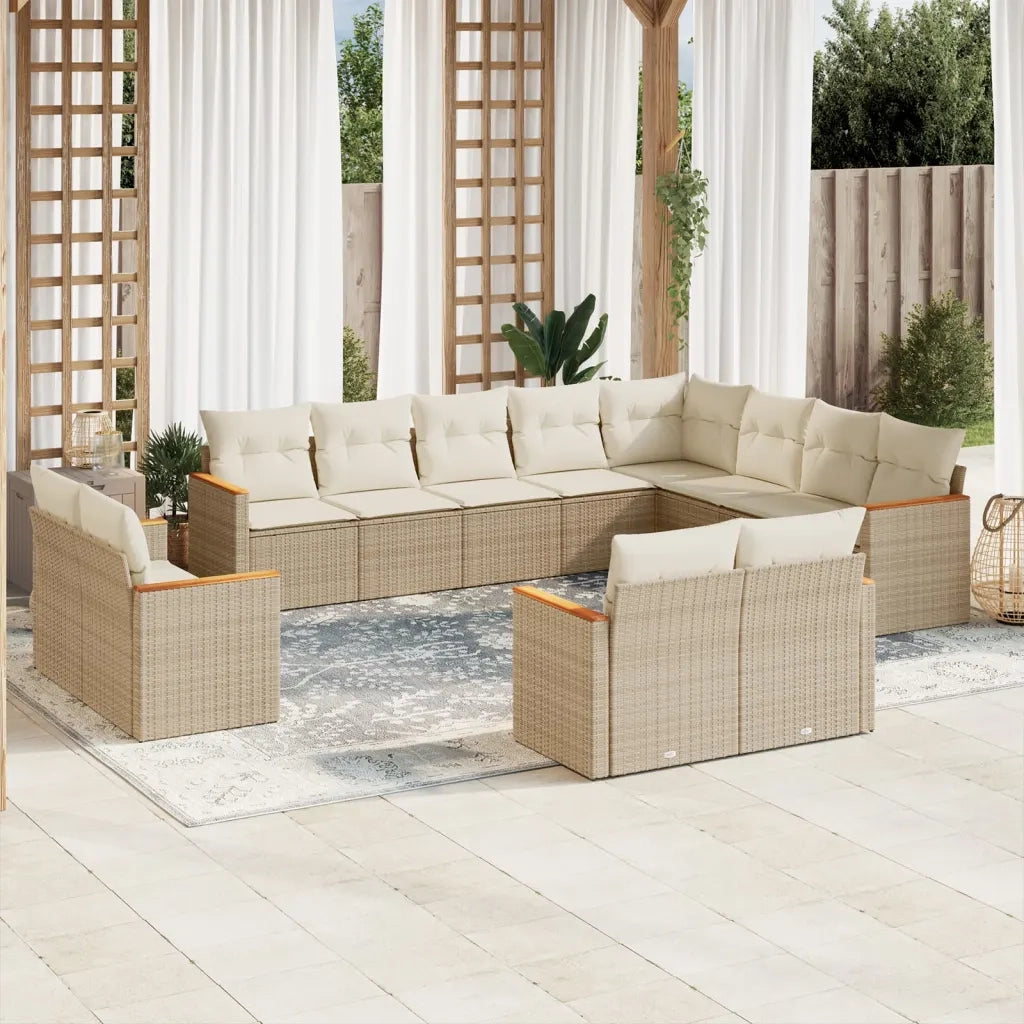 Set Divani da Giardino 12 pz con Cuscini Beige in Polyrattan 3226513