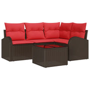 Set Divano da Giardino 5 pz | Set Salotto da Giardino Marrone polyrattan