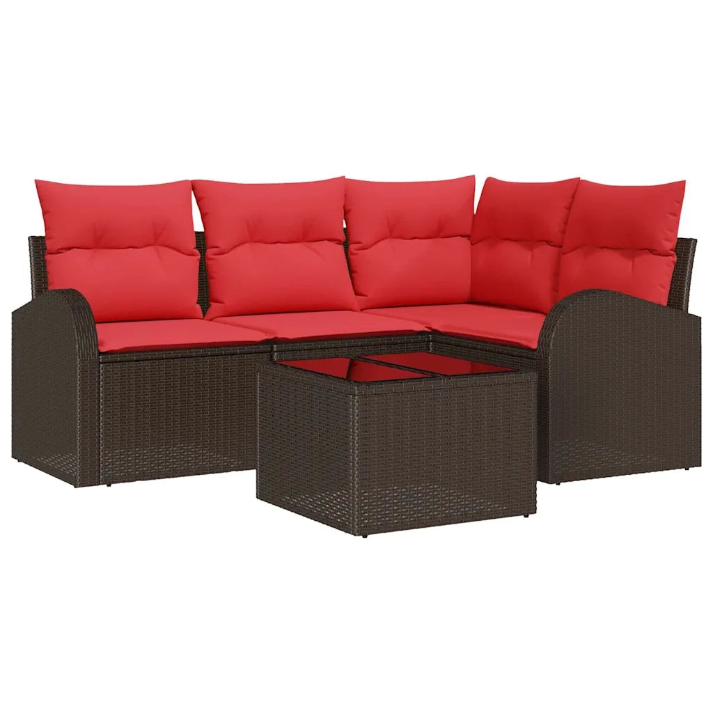 Set Divano da Giardino 5 pz | Set Salotto da Giardino Marrone polyrattan