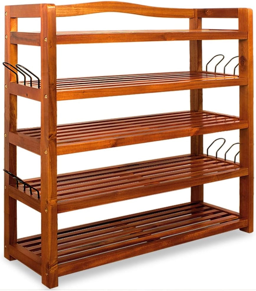 ® Scarpiera Legno Certificato Acacia FSC® 5 Ripiani 80x26x82cm Salvaspazio Corridoio Portascarpe Scaffale Marrone
