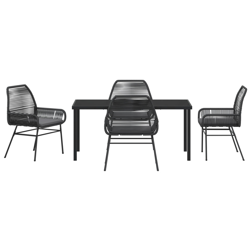 Set da Pranzo Giardino da 5 Pezzi con Cuscini Rattan Nero