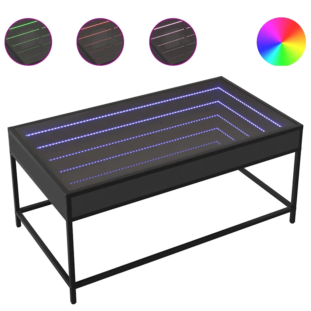 Tavolino da Salotto con LED Infinity-Tavolino da soggiorno Nero 90x50x41 cm
