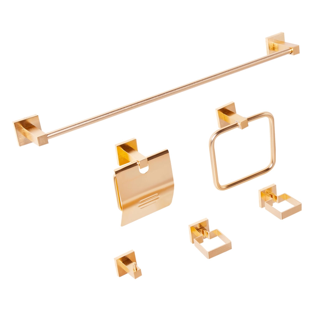 Set di 6 accessori per il bagno in alluminio oro opaco con bicchiere e portasapone inclusi Accessori per il bagno moderno classico