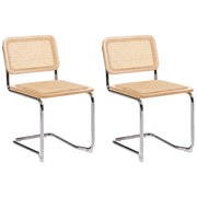 Set di 2 sedie da pranzo in legno chiaro e rattan naturale Gambe d'argento a sbalzo Design retrò senza braccioli