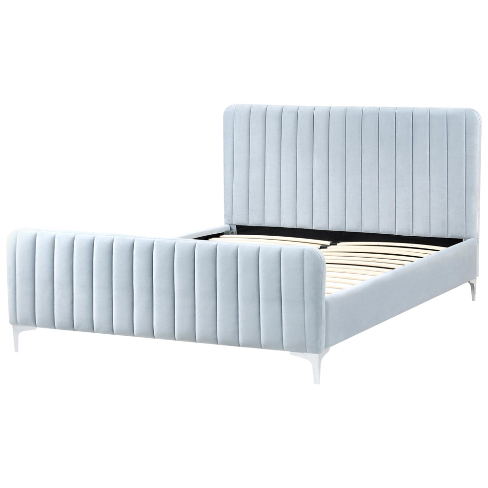Letto con rete in velluto azzurro 140 x 200 cm testata imbottita gambe moderne in metallo