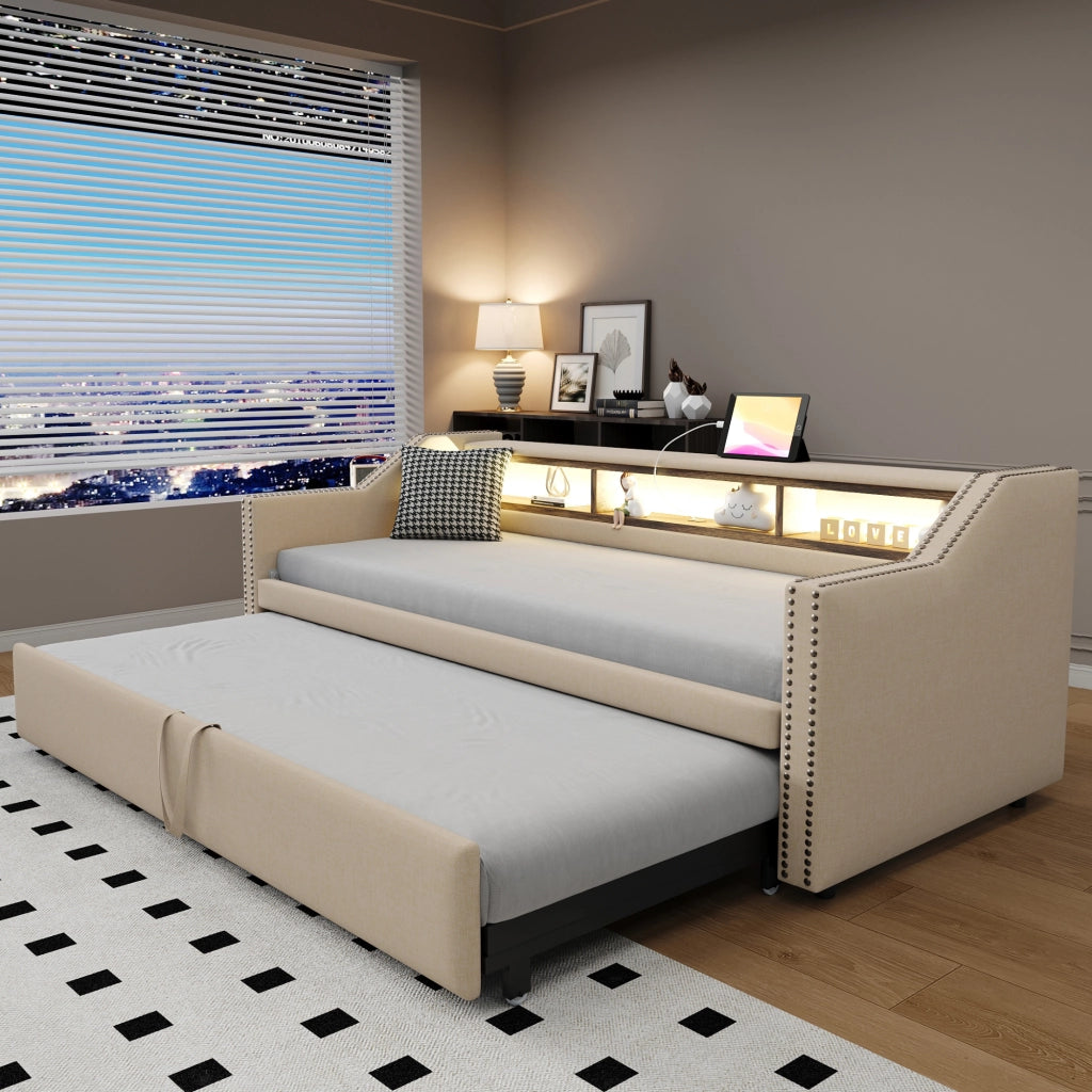 Letto divano estraibile tessuto di juta 90x190 cm