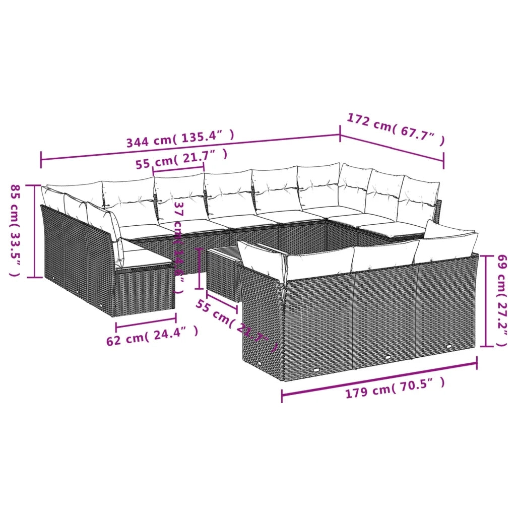 Set Divani da Giardino 14pz con Cuscini in Polyrattan Nero 3256251